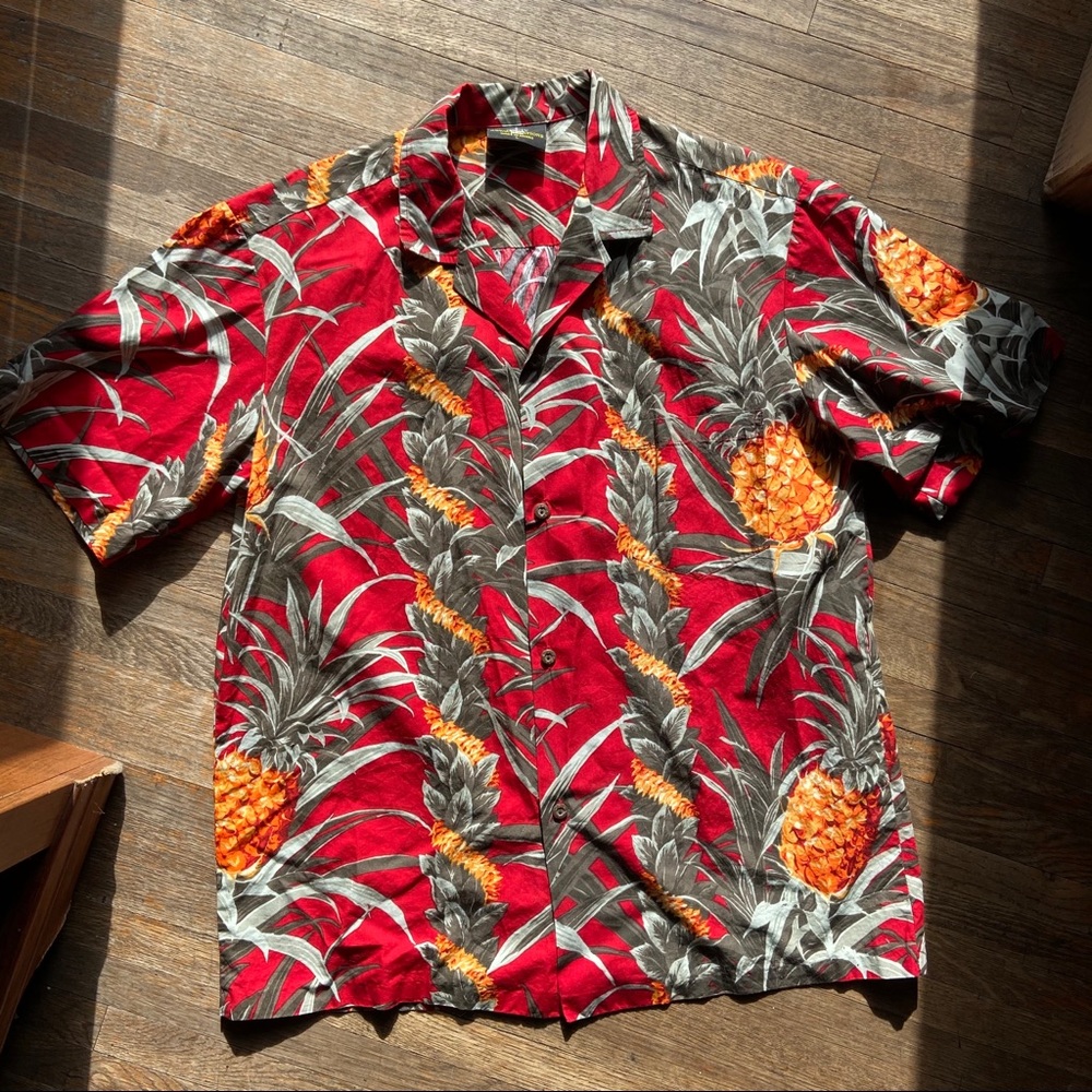 Red Hawaiian Button Down Large